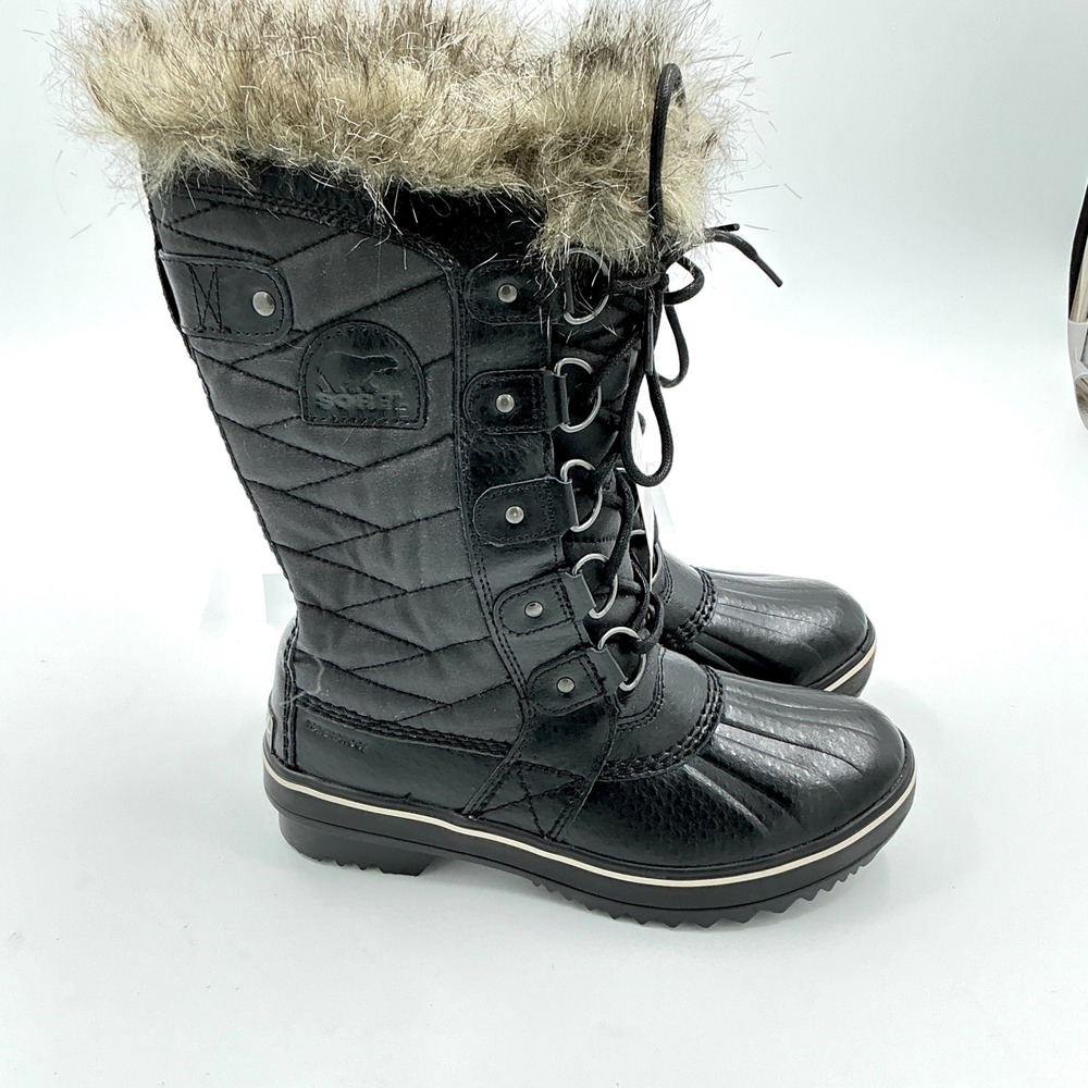 Sorel Womens Size 5 Boot Black Waterproof Quilted Faux Fur NEW Tofino II $170